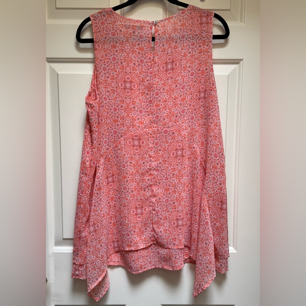 FEVER Sleeveless Coral Peach Orange Medallion Mandala Print Top women size Large - Picture 3 of 16